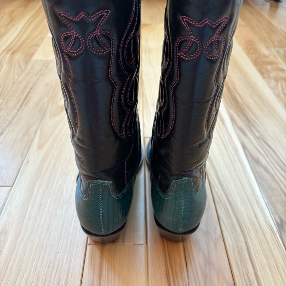 Vintage Nine West Navarra Green Leather Western Cowboy Boots - Picture 7 of 14